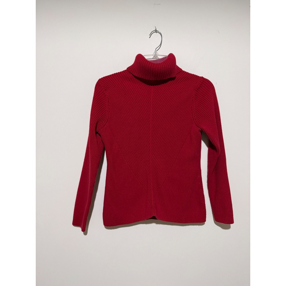 Coldwater Creek Red Ribbed Turtleneck Sweater Womens Size S Cotton Blend Chevron
